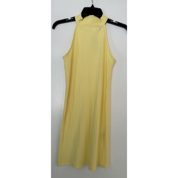 Forever 21 Butter Pastel Yellow Mini Halter Dress Bodycon NWT Ribbed SMALL - Picture 1 of 11